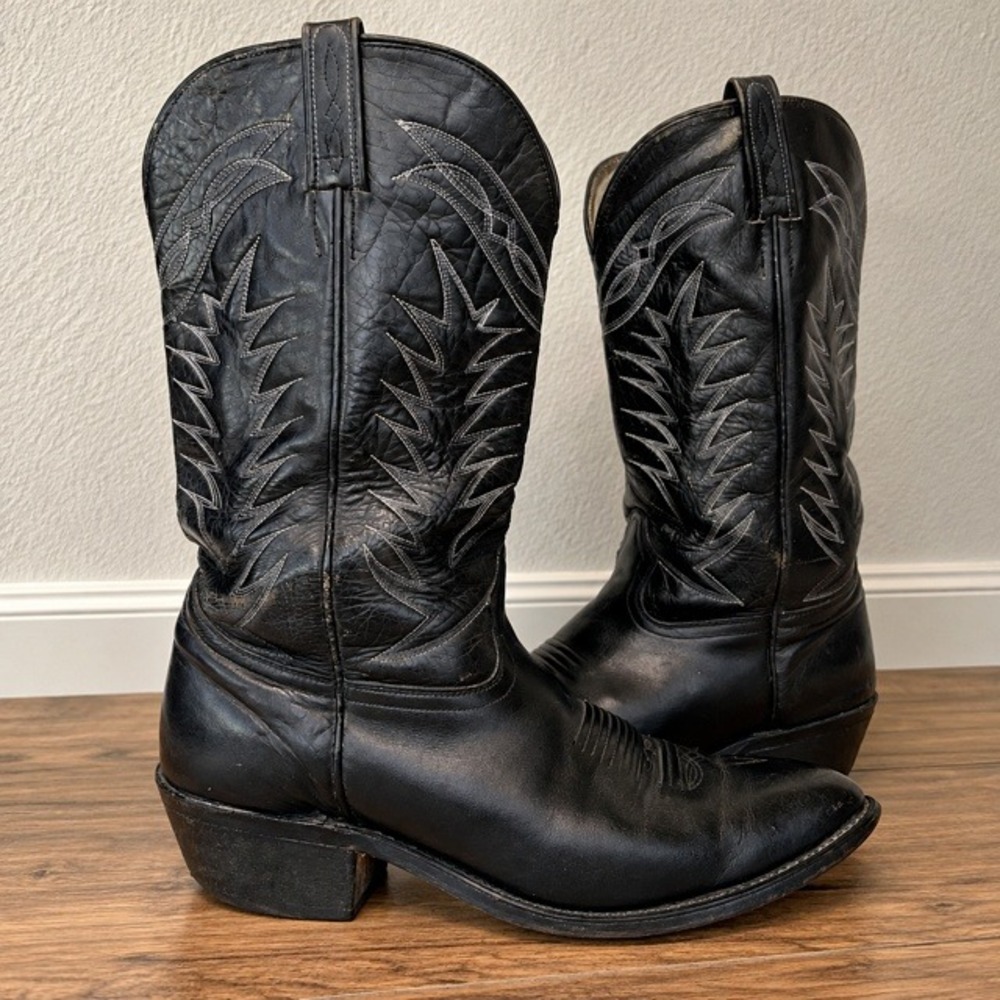 Vintage Durango Cowboy Boots Mens 9.5 EE Black Leather Western USA Made